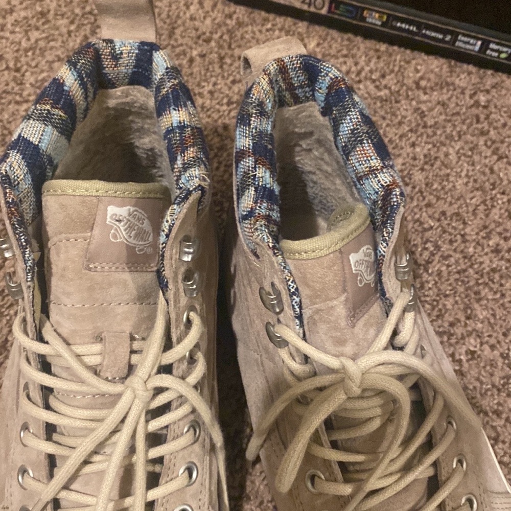 Men’s or women’s vans 8.5 men’s tan with plaid on top fleece lined super warm